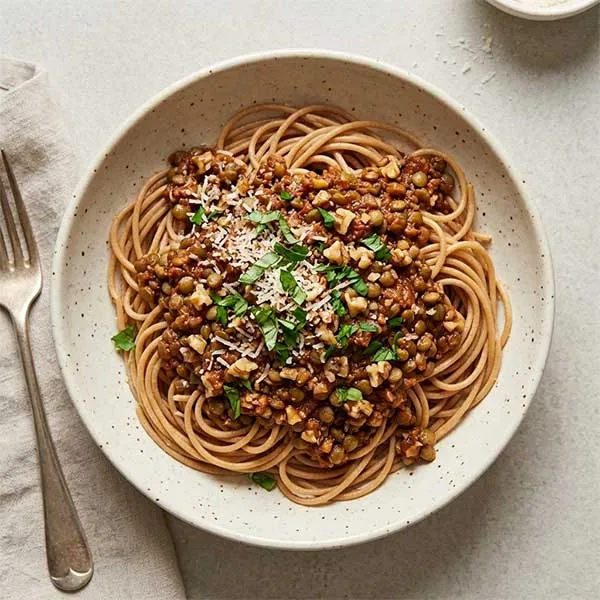 Lentil & Walnut Bolognese With Whole Wheat Spaghetti